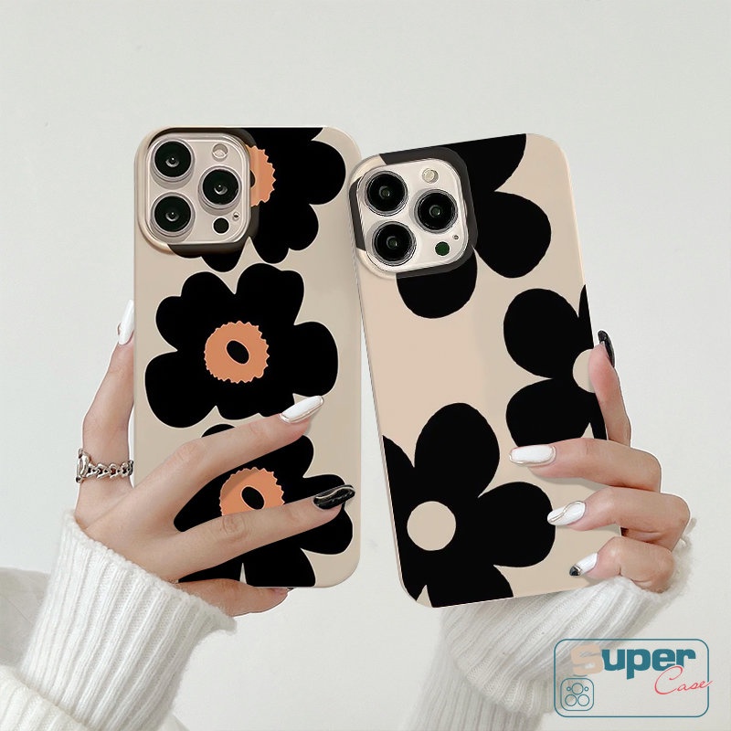IPHONE Fashion Vintage Antik Putih Bunga Segar Glossy Case Kompatibel Untuk Iphone7 8 Plus Xr13 11 12 14 Pro Max X XS Max SE 2020 Sederhana Tiga Bunga Shockproof Lembut Tpu Cover