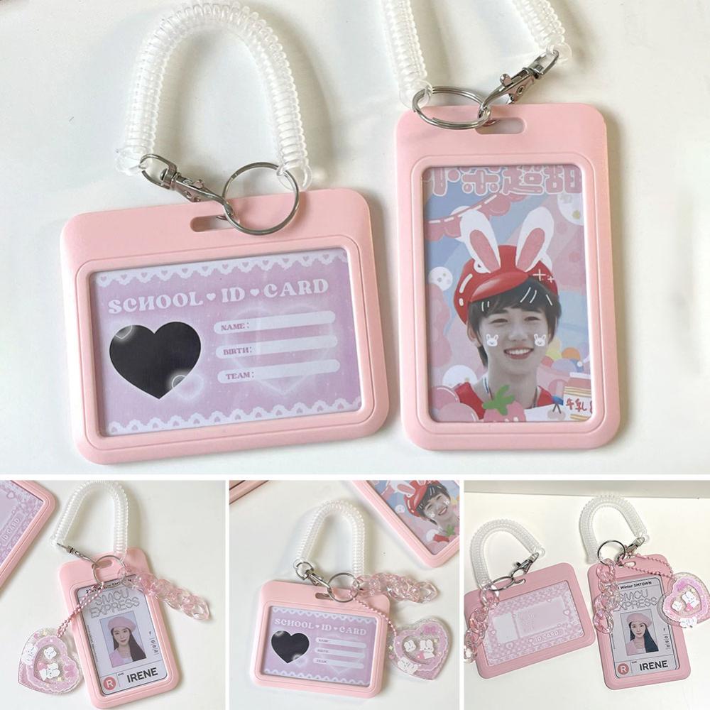 Timekey 3inch Kpop Pink Photocard Holder Akrilik Kredit ID Bank Card Foto Display Holder Bus Subway Card Pelindung Case Liontin DGA1