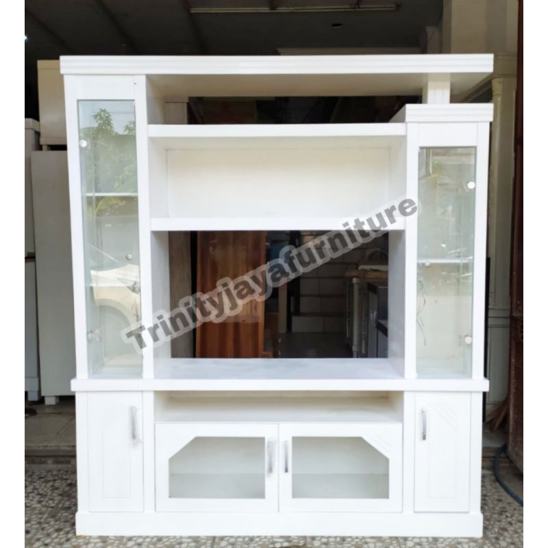 Bufet Pajangan Tv Moreno Putih Kayu Plywood Minimalis [Mebelium]