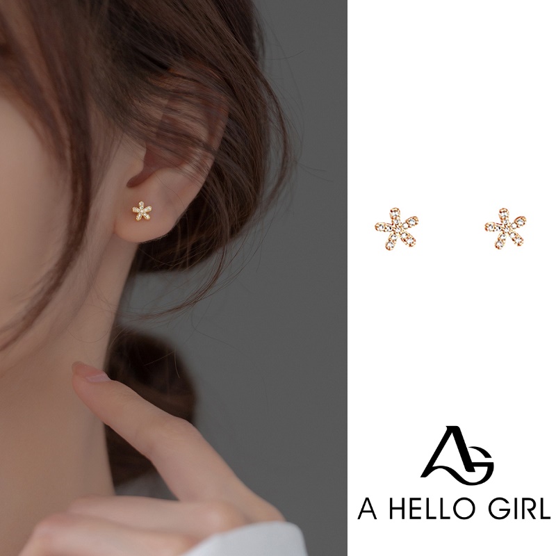Korea Simple Zircon Five Petal Flower Earrings for Women Jewelry Hypoallergenic Stud Earring
