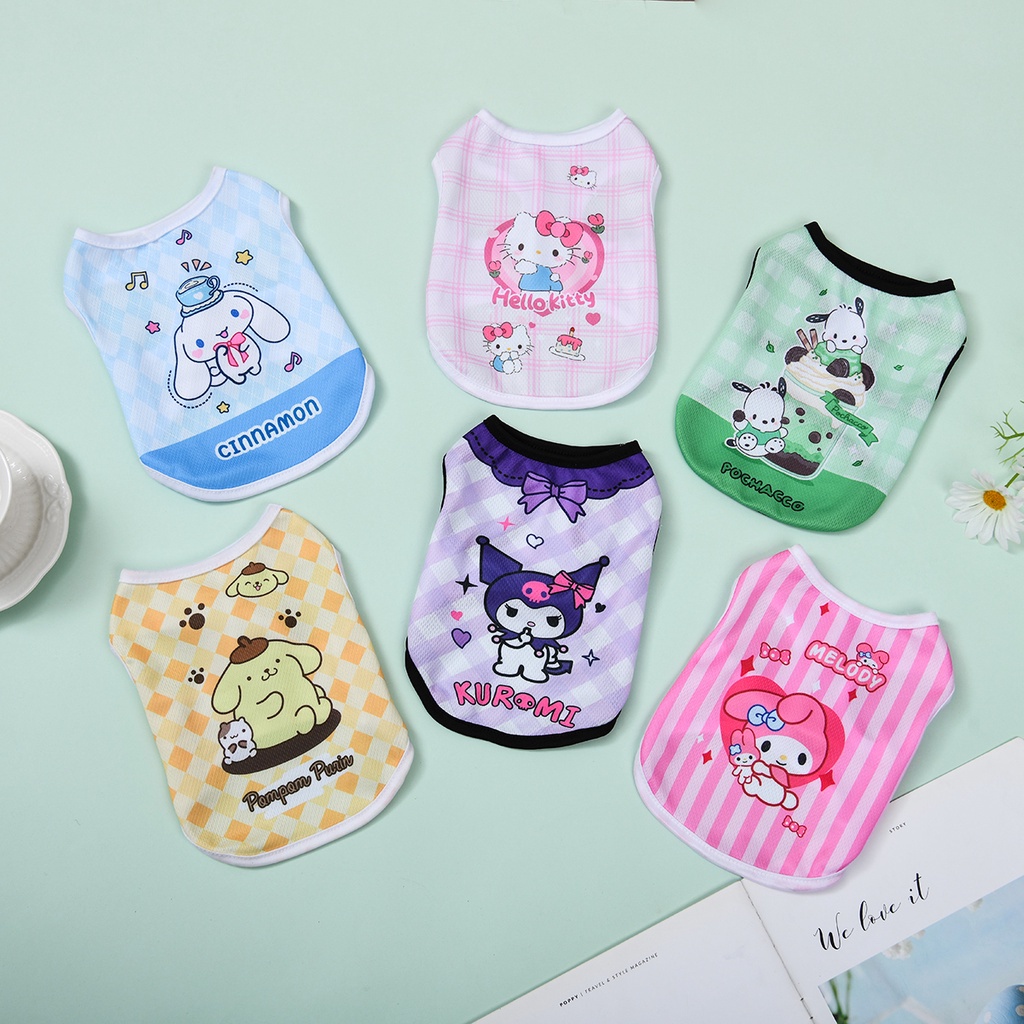 Pet Lucu Tank Top Kucing Dan Anjing Musim Panas Pakaian Keren Seri Sanrio Pakaian Bernapas