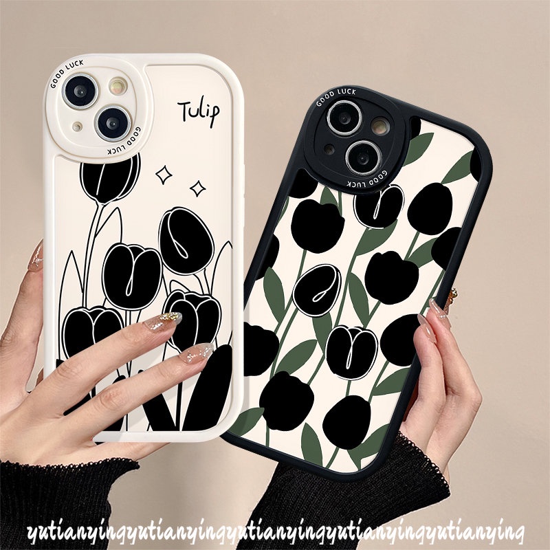 Silicon Soft Tpu Back Case for Infinix Hot 10T 11s 9 10 11 Play Infinix Smart 6 5 10s Note 8 Hot 10 Lite Ins Simple Black Tulip Flowers Couple Phone Cover