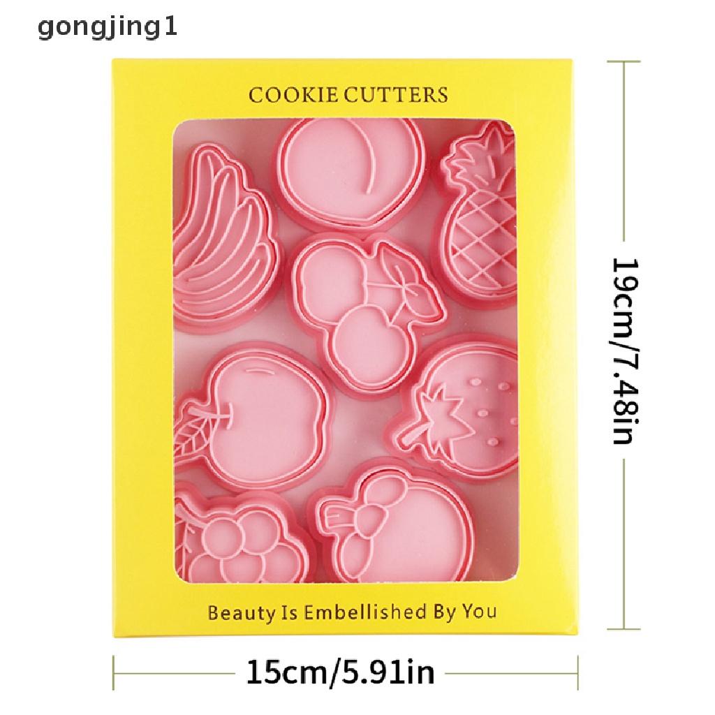 Ggg 8Pcs Cetakan Embosser Kue Kering Buah 3D Frosg Fondant Plastik Cookie Press Mold ID