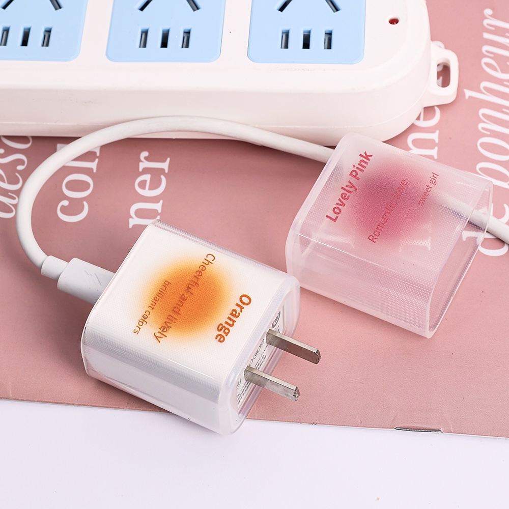 IPHONE Soft Cover Pelindung Charging Plug Case Pelindung Motif Huruf Populer Warna Gradasi Lucu Tahan Lama Tahan Debu Kompatibel Dengan Iphone18/20W Charging Head TPU
