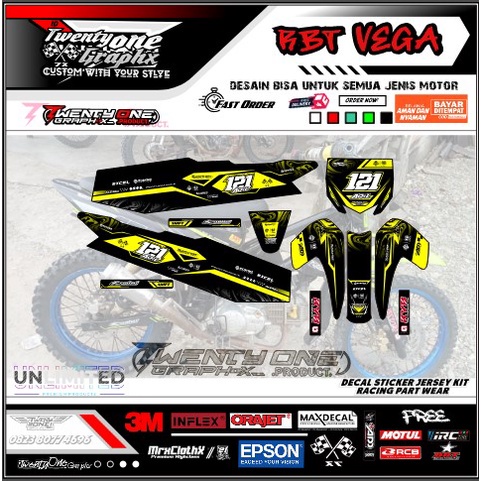 DECAL RBT VEGA KUNING RACE DEKAL MOTOR  HONDA YAMAHA REVO ABS FIT NEW JUPITER SUZUKI SMASH SUPRA X V