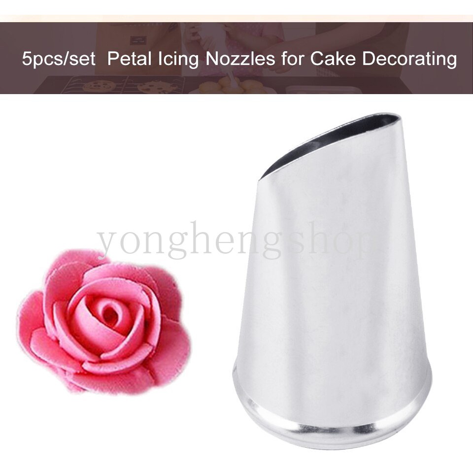 5pcs/set Kelopak Bunga Mawar Stainless Steel Icing Piping Nozzle Dessert Maker Cream Tips DIY Fondant Kue Cupcake Dekorasi Baking Pastry Alat