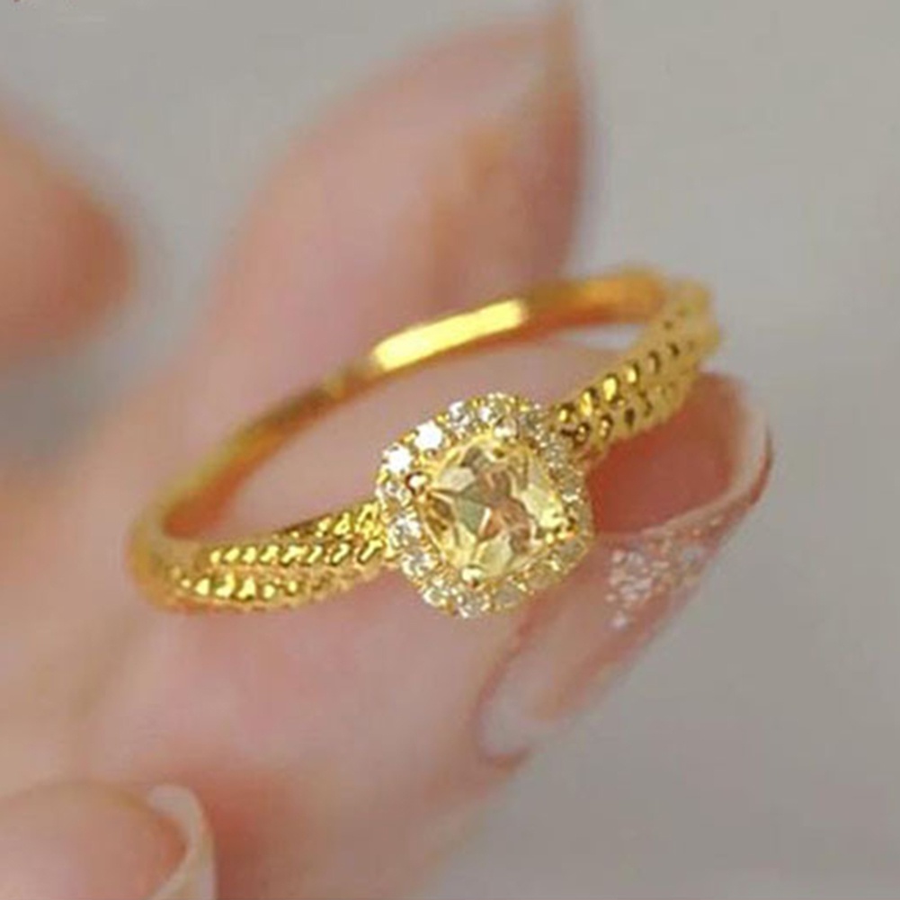 Cincin Kristal Kuning Fashion Korea Bentuk Persegi Buatan Hias Kristal Adjustable Open Rings