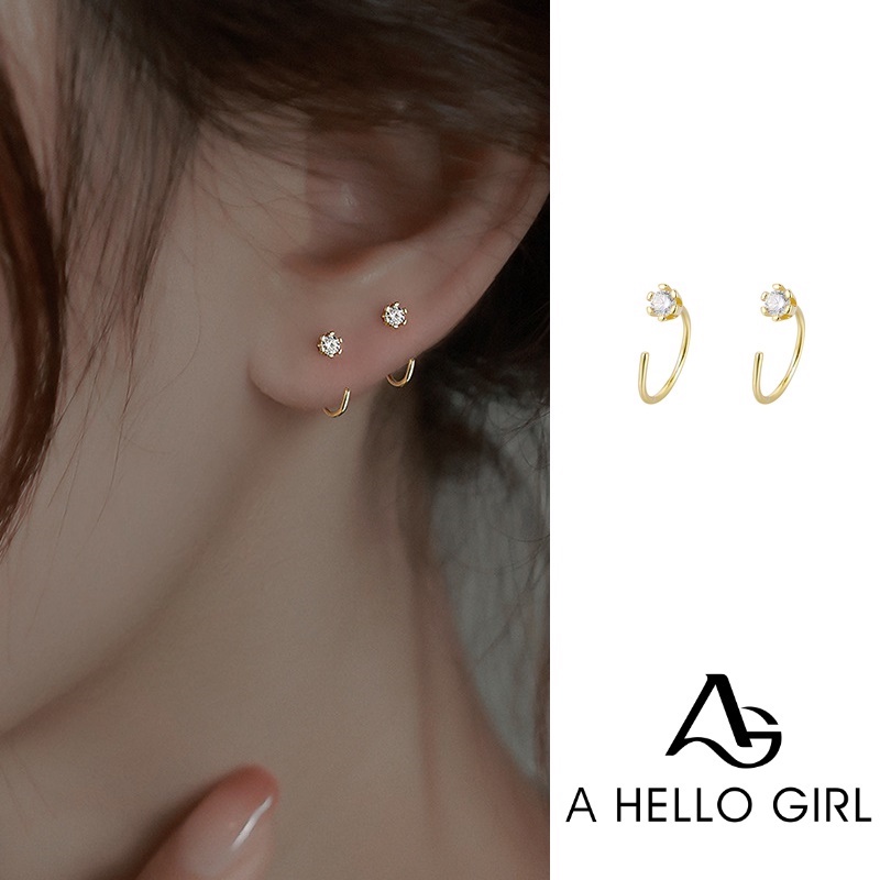 Anting Kait Gantung Bahan Tembaga Hias Zircon Gaya Simple / Korea Untuk Wanita