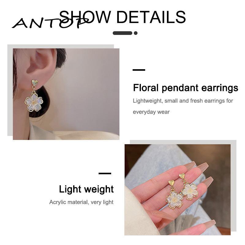 [antop] Anting Bunga Akrilik S925 Perak Super Peri Temperamen Perempuan Cahaya Anting Hati Mewah