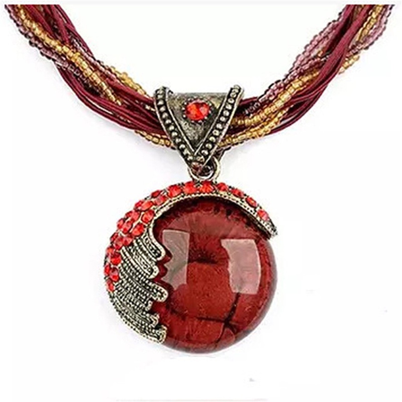 [AYBX] (N039-01) Merah Fashion Bohemian Gaya Etnik Kalung Retro Handwoven Jewelry