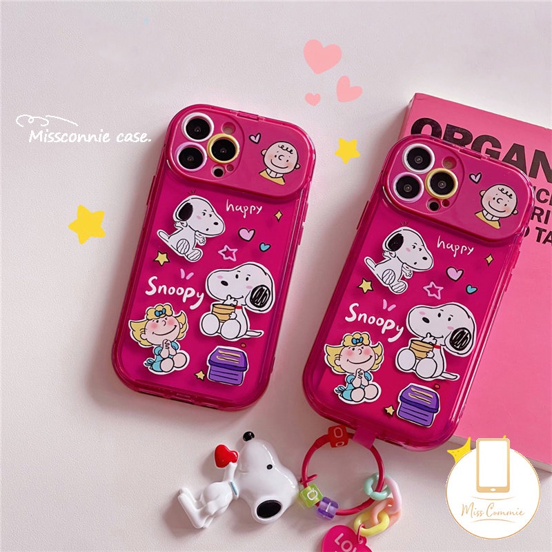 Rose Red Creative Flip Make Up Mirror Casing Kompatibel Untuk IPhone Xr7 8 Plus 11 14 13 12 11 Pro MAX X XS MAX SE 2020 Kartun Lucu Snoopy Charlie Brown Shockproof Soft TPU Case