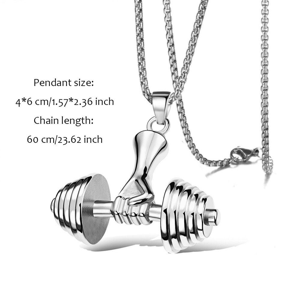 Mxbeauty Perhiasan Pria Silvery Golden Male Aksesori Gaya Jalanan Baja Titanium Vintage Hip Hop Dumbbell Pendant