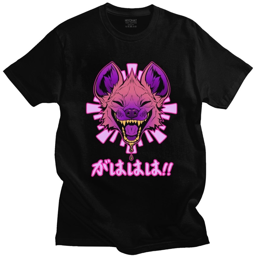 Kaos Vaporwave Wibu - Pria T Shirt Lengan Pendek Vaporwave Hyena Cotton