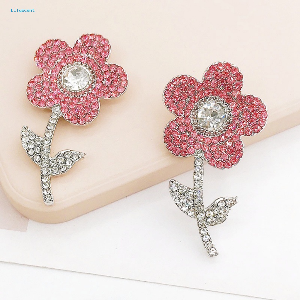 Lilyscent 1pasang Nonallergic Drop Earrings Fashion Perhiasan Bling Berlian Imitasi Bunga Pink Wanita Earrings Kepribadian