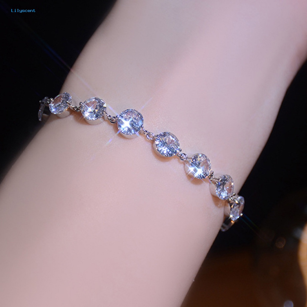 Lilyscent Berkilau Gelang Rantai Perhiasan Aksesori Bling Besar Cubic Zirconia Tangan Pergelangan Tangan Chian Bersinar