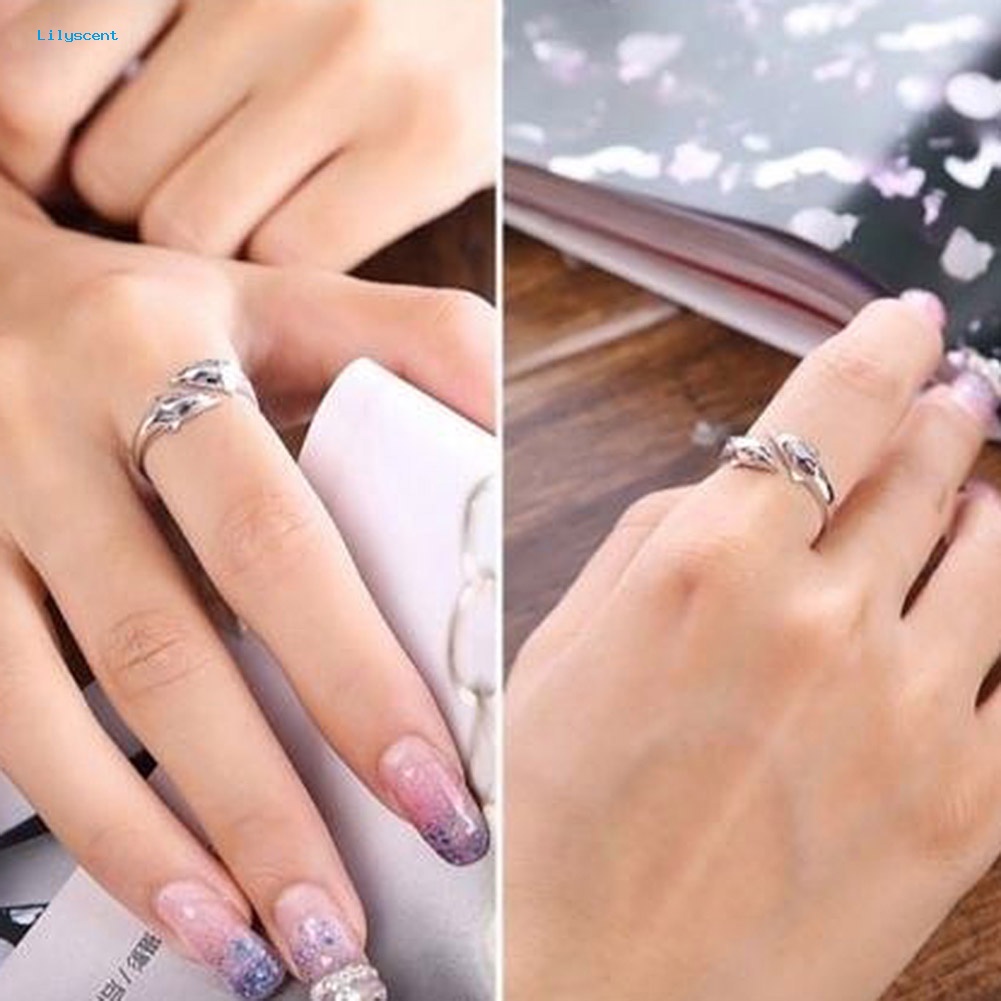 Lilyscent Fashion Wanita Perak Berlapis Lumba Ganda Pembukaan Adjustable Jari Cincin Hadiah