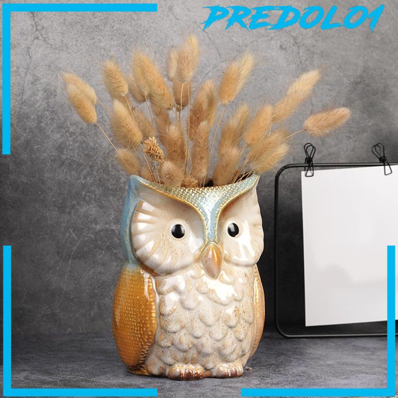 [Predolo1] Pot Tanaman Burung Hantu Rangkaian Bunga Kartun Indoor Patung Owl Vas Pot Bunga