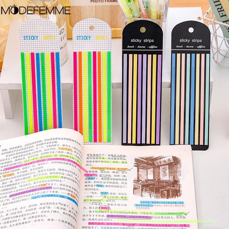 [Unggulan] Loose-leaf Notes Index Fluorescent Macaron Penanda Halaman Tembus Strip Panjang Indeks Stiker Warna Sticky Notes Self-adhesive Bookmark Alat Tulis Siswa