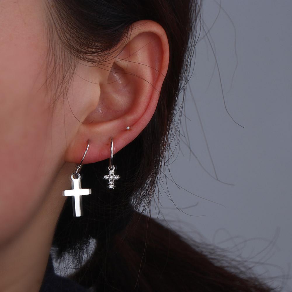 Mxbeauty Wanita Anting Set Fashion Perhiasan Kepribadian Gadis Hadiah Cross Tergantung Berlian Imitasi Gothic Alloy Menjuntai Earrings