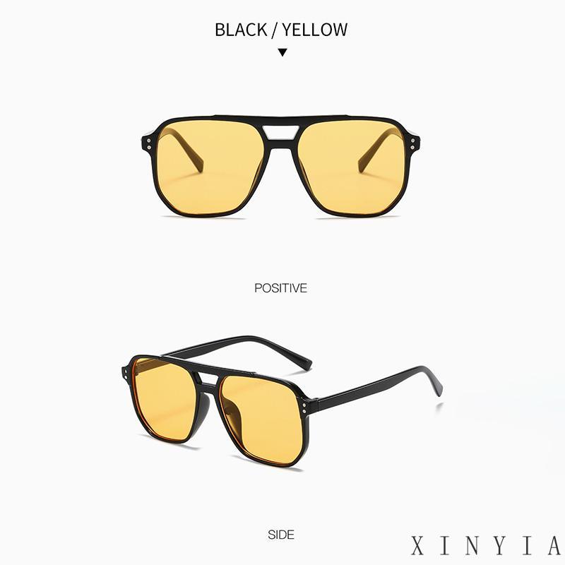 【Bayar di tempat】2023 gaya baru bintang yang sama Kacamata Hitam Kotak Bingkai Besar Balok Ganda Trendy Retro Fashionable Sunglasses Untuk Wanita