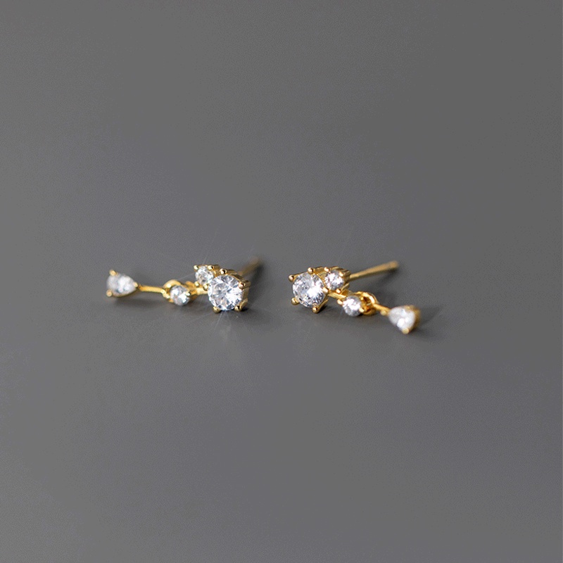 Papaozhu Mewah S925 Perak Bersinar Zirkon 14 K Emas Menjuntai Anting-Anting Untuk Wanita Perempuan Elegan Berkilau Kristal Stud Anting-Anting Temperamen Perhiasan Telinga Pacaran Makan
