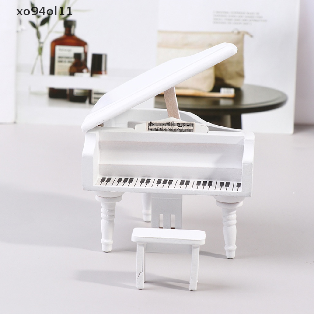 Xo 1per12rumah Boneka Miniatur Piano Dengan Stool Boneka Aksesoris Rumah OL