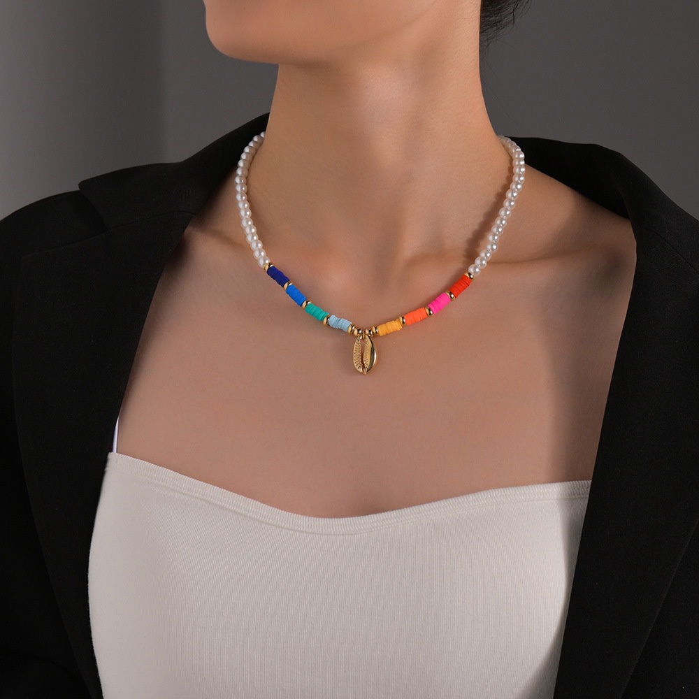 Fashion Colorful Splice Pearl Gold Shell Pendant Necklace Untuk Pria Dan Wanita Adjustable Necklace Jewelry Pribadi Grosir