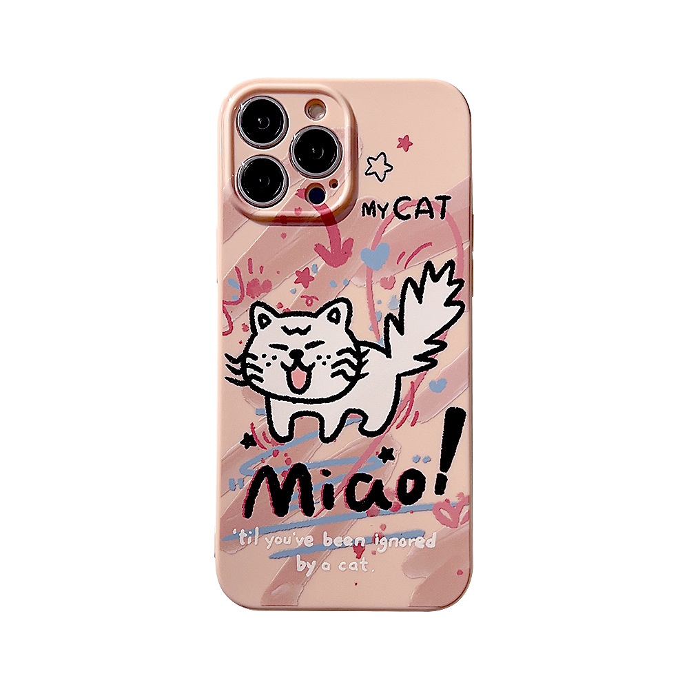 IPHONE Ins Lucu Pink Graffiti Line Cat Kartun Silikon Case Untuk Iphone14 11 12 13 PRO MAX Casing Cover Pelindung AT0190