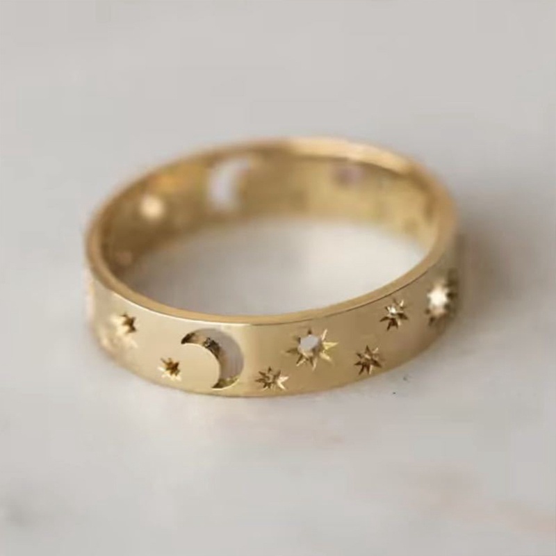 Cincin Kawin Sederhana Hadiah Perhiasan Fashion Cincin Bulan Bintang Wanita Pertunangan Kreatif Pria Perhiasan Matahari Berongga Ring