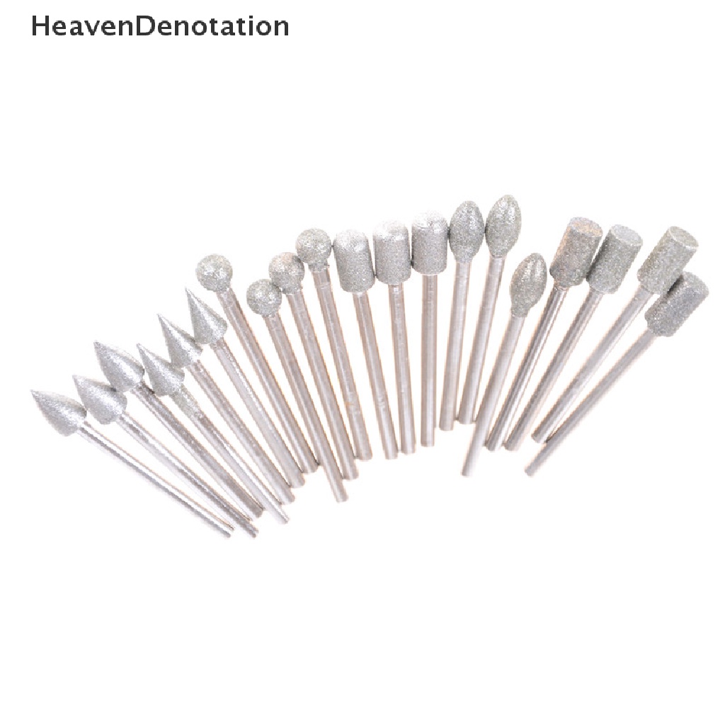 [HeavenDenotation] 20pcs 3mm Shank Diamond Grinding Burr Drill Bits Set Untuk Perhiasan Rotary Tools HDV