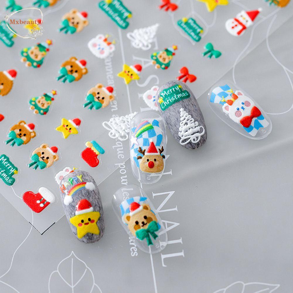 Mxbeauty Stiker Kuku Motif Snowflake / Beruang / Rusa Natal 5d Diy Untuk Dekorasi Nail Art