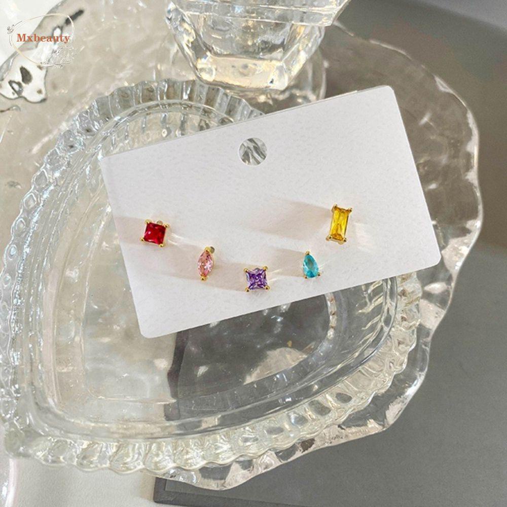 Mxbeauty Wanita Stud Anting Warna-Warni Ins Hypoallergeniic Berlian Imitasi Cantik Kristal Fashion Perhiasan