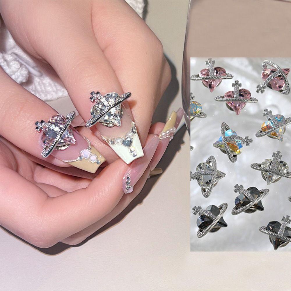 Nickolas1 Dekorasi Nail Art 5PCS Mewah Cinta Bengkok Hati Gaya Campur Alloy Zirkon Manicure Perhiasan Aksesoris