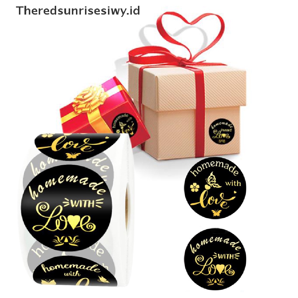 # Kado Mom &amp; PAPA DIY # 500pcs Handmade Golden Home Made With Love Sticker Lingkaran Segel Label Stiker~