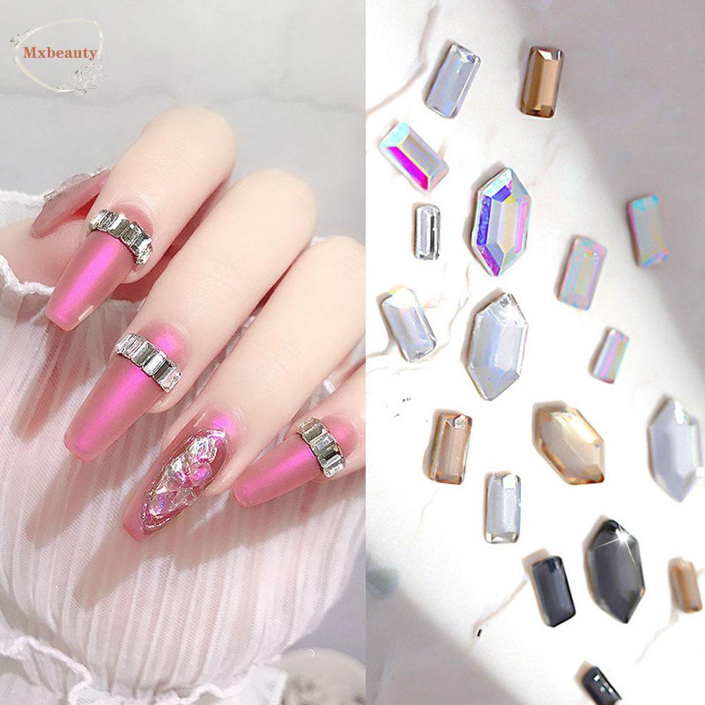 Mxbeauty 30pcs / Set Berlian Imitasi Bentuk Geometri Heksagonal Warna-Warni Untuk Dekorasi Nail Art / Manicure Diy