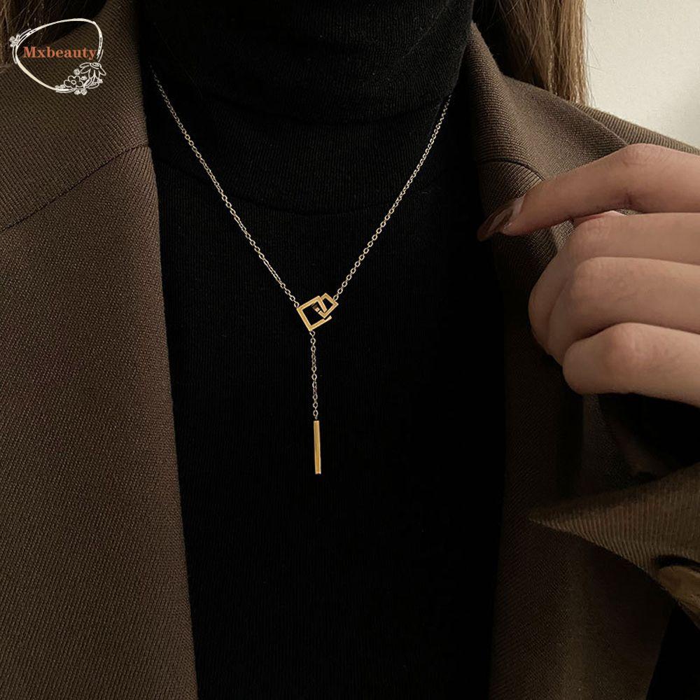 Mxbeauty Kalung Wanita Pesta Strip Simple Bahan Titanium steel Untuk Perhiasan Leher Anak Perempuan
