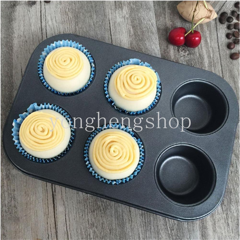 6 Cavity Baja Karbon Non Stick Muffin Pan Cupcake Cetakan DIY Baking Tray Egg Tart Cetakan Pan Bakeware Aksesoris Dapur