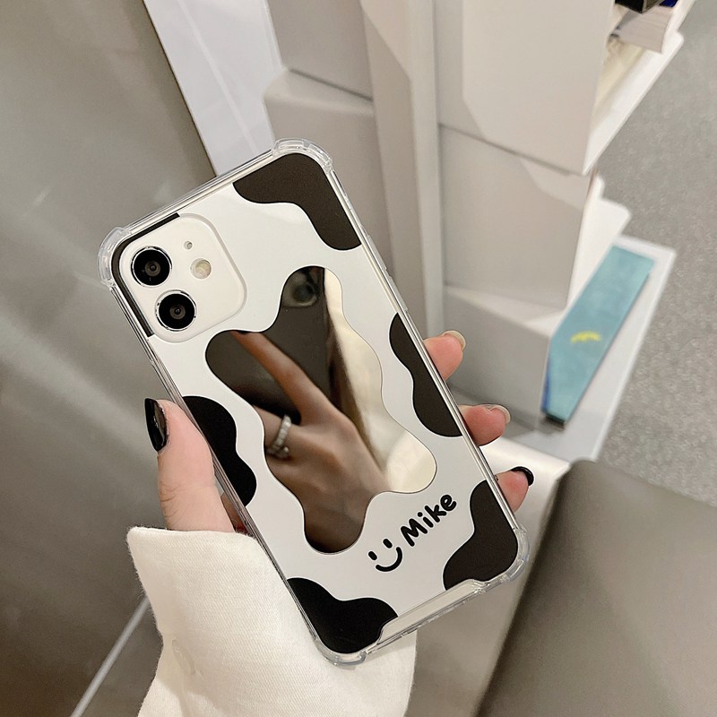 [Anti Jatuh Cermin] Pretty Makeup Silicone Soft Case IPhone 6S 7 8 Plus X XR XS Max IPhone 11 12 13 14 Pro Max 14 Plus 7+8+12 13 mini Wanita Gadis Mike Lucu Motif Sapi