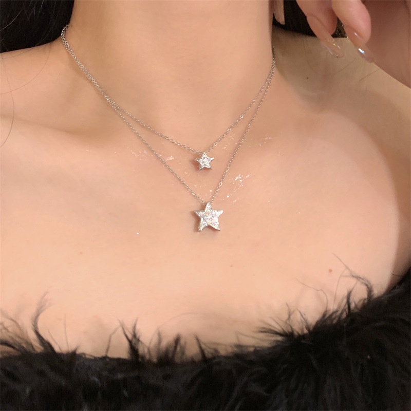 Kalung Geometris Bintang Ganda Bahan Alloy Korea Untuk Wanita