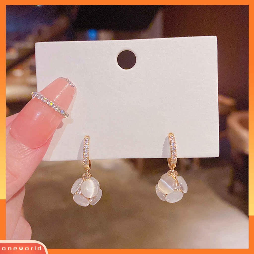 [EONE] 1pasang Menjuntai Anting Geometris Mengkilap Berlian Imitasi Bertatahkan Berkilau Terang Kilau Hias Hadiah Wanita Faux Opal Pendant Hoop Earrings Perhiasan Aksesori Fashion