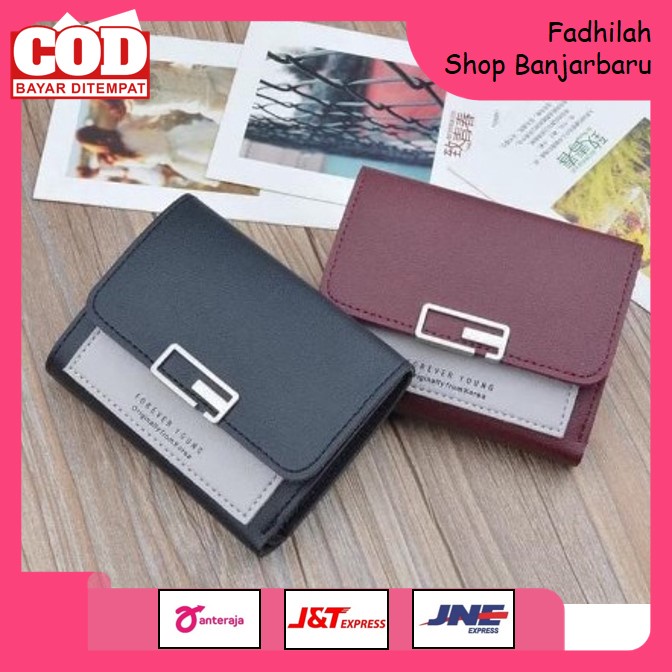 DOMPET LIPAT PENDEK WANITA BAHAN KULIT SINTETIS DENGAN 5 SLOT KARTU FOREVER YOUNG | FADHILAH SHOP BJB