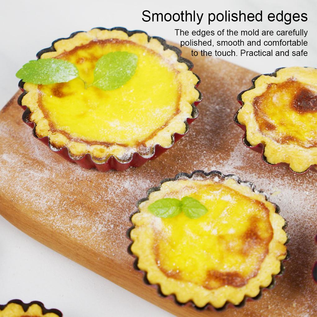 10buah Baja Karbon Egg Tart Cetakan Non-stick Tepi Bunga Tahan Panas Dapur Pie Pastry Cetakan Aksesoris