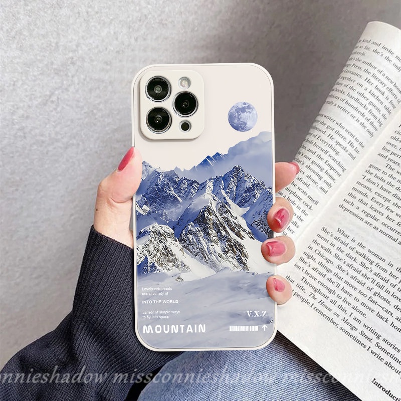 IPHONE Casing Ponsel Gunung Salju Pemandangan Pasangan Kompatibel Untuk Iphone11 14 13 12 Pro Max7 6S 8 6 Plus XR X XS Max SE 2020 Tepi Lurus Soft Cover