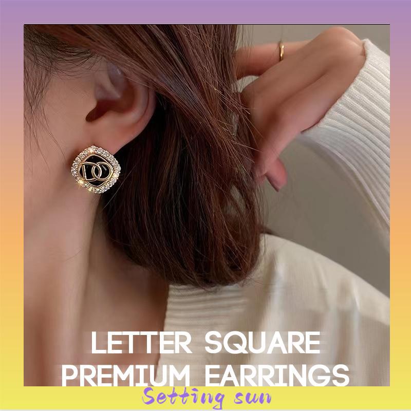 Anting pin perak S925 dengan Huruf zirkonia Anting pejantan berdesain persegi TN