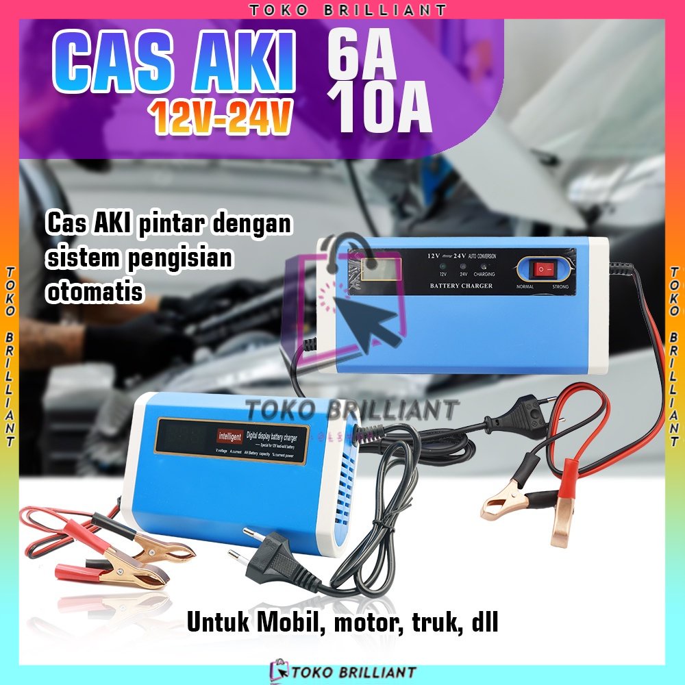 TERBARU!!! Charger Aki Mobil Motor Lead Acid 12-24V 10A with LCD - UD21 - Blue [Bisa Bayar Ditempat]