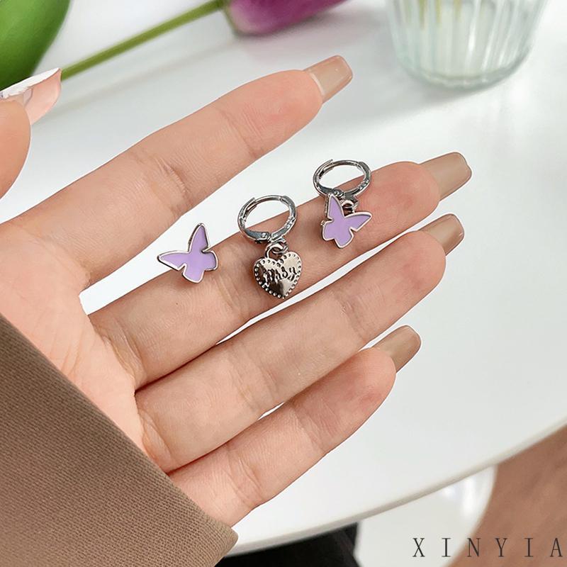 【Bayar di tempat】2023 Gaya Baru Korea 6 Pcs Set Fashion Wanita Silver Pearl Anting Kupu-kupu Hati Anting Pribadi