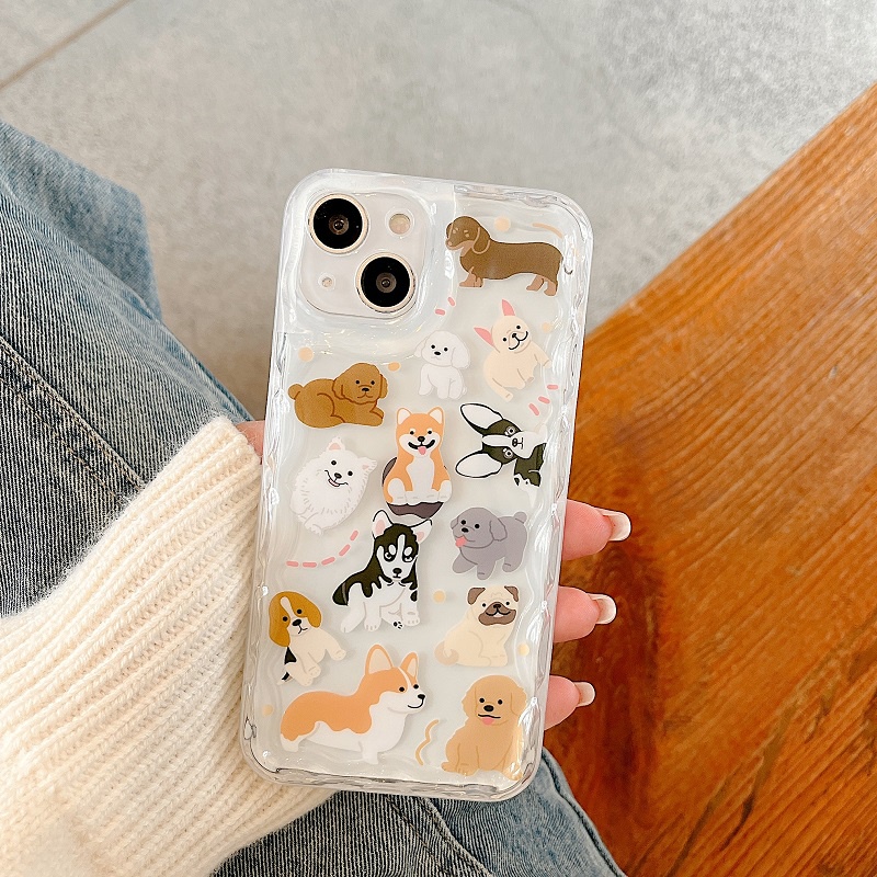 IPHONE Untuk Iphone14 13 12 11 Pro Max Kartun Anjing Lucu Anti-drop Perbatasan Ponsel case Pelindung