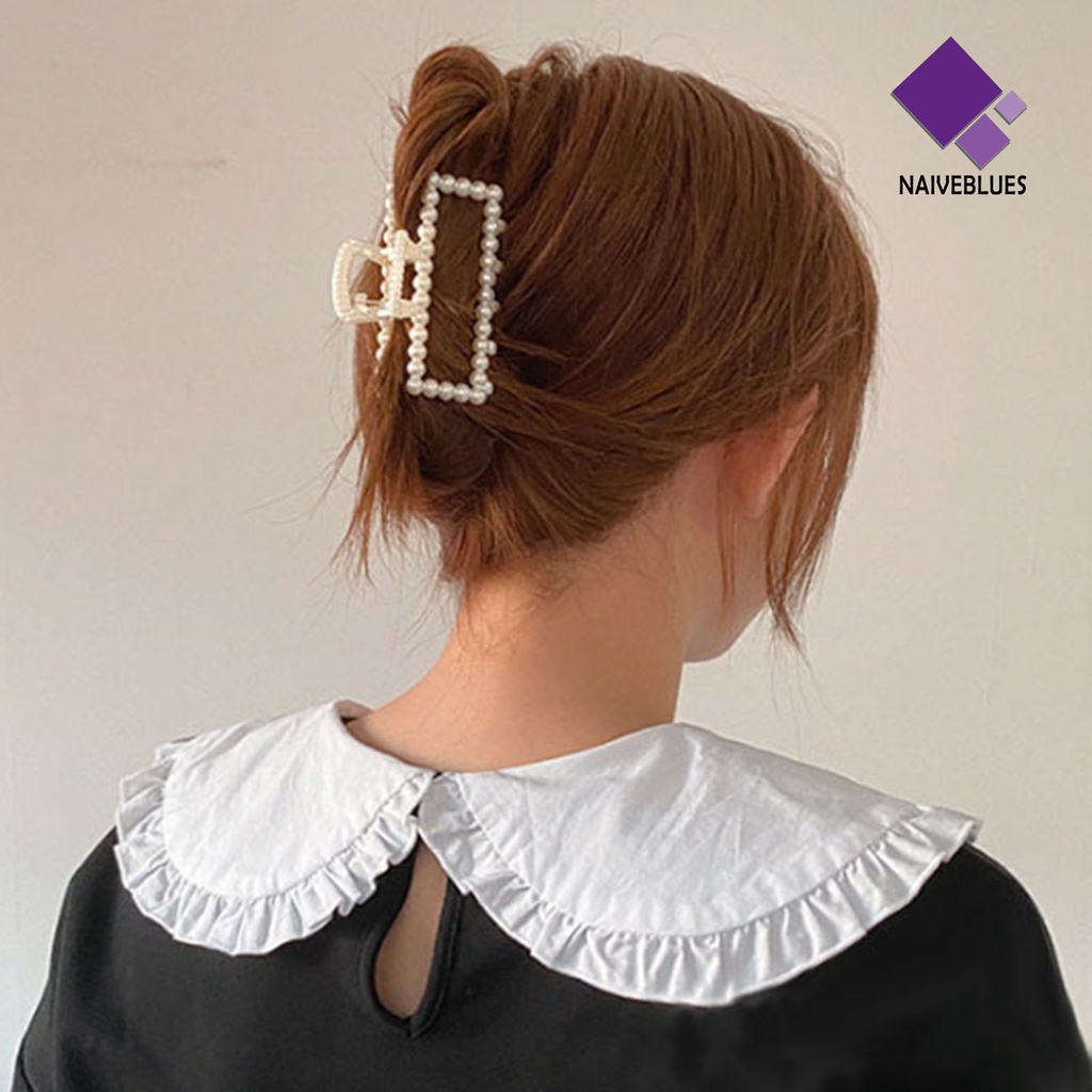 &lt; Naiveblues &gt; Hair Claw Aksesoris Rambut Elegan Mutiara Imitasi Holder Rahang Besar Untuk Styling Rambut