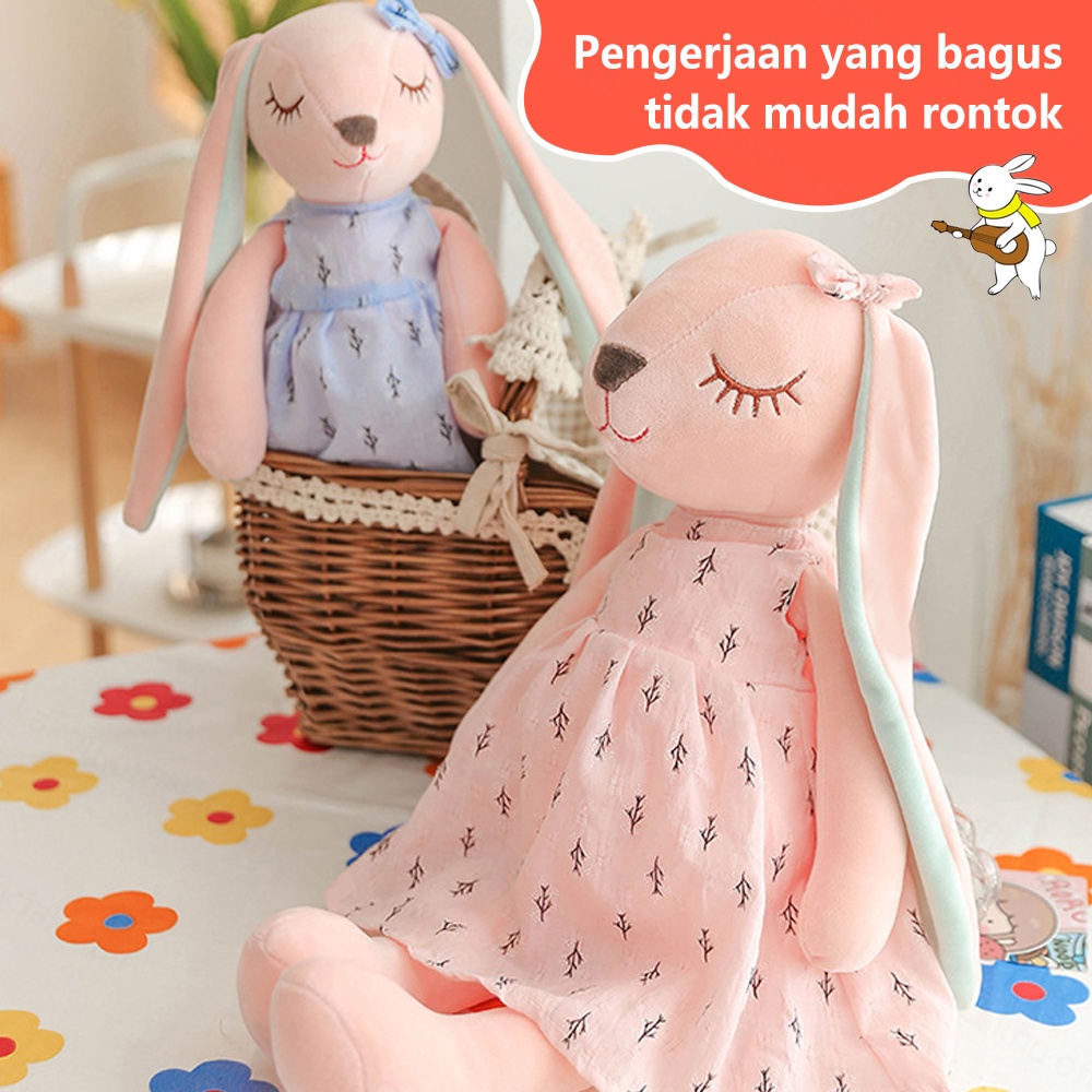 Lakhu Boneka Kelinci Telinga Panjang tarik Bahan Plush lembut Untuk Tidur 35cm