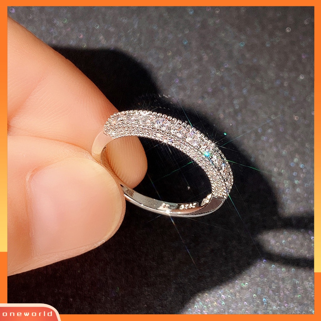 [EONE] Unisex Cincin Bulat Cubic Zirconia Perhiasan Bersinar Terang Kilau Jari Cincin Hadiah Hari Kasih Sayang